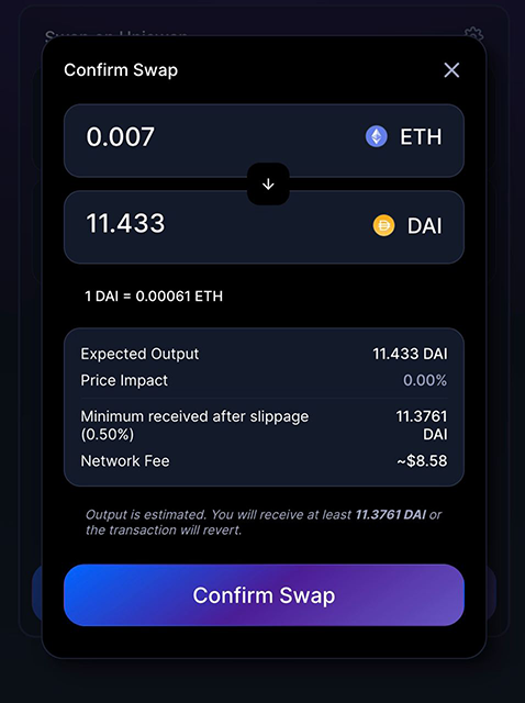 Swap DAI on Uniswap with Xchange